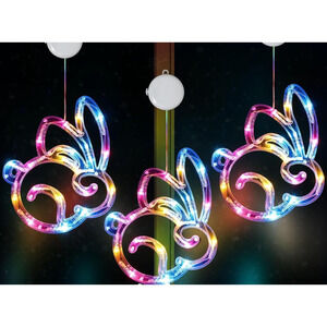 4 pc Easter Window Lights Hanging Bunny Indoor Outdoor Decoration Battery Timer